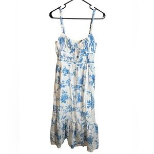By The River Cottage Core White Blue Maxi Floral Dress Size Large